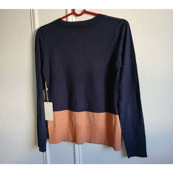 41 hawthorn womens medium fine wool sweater cardigan blue rose gold colorblock - Picture 3 of 8